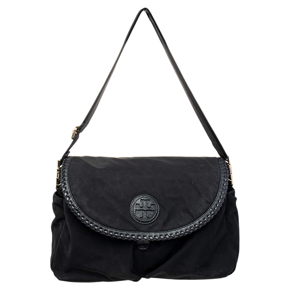 Pre Owned Tory Burch Black Nylon and Leather Messenger Bag