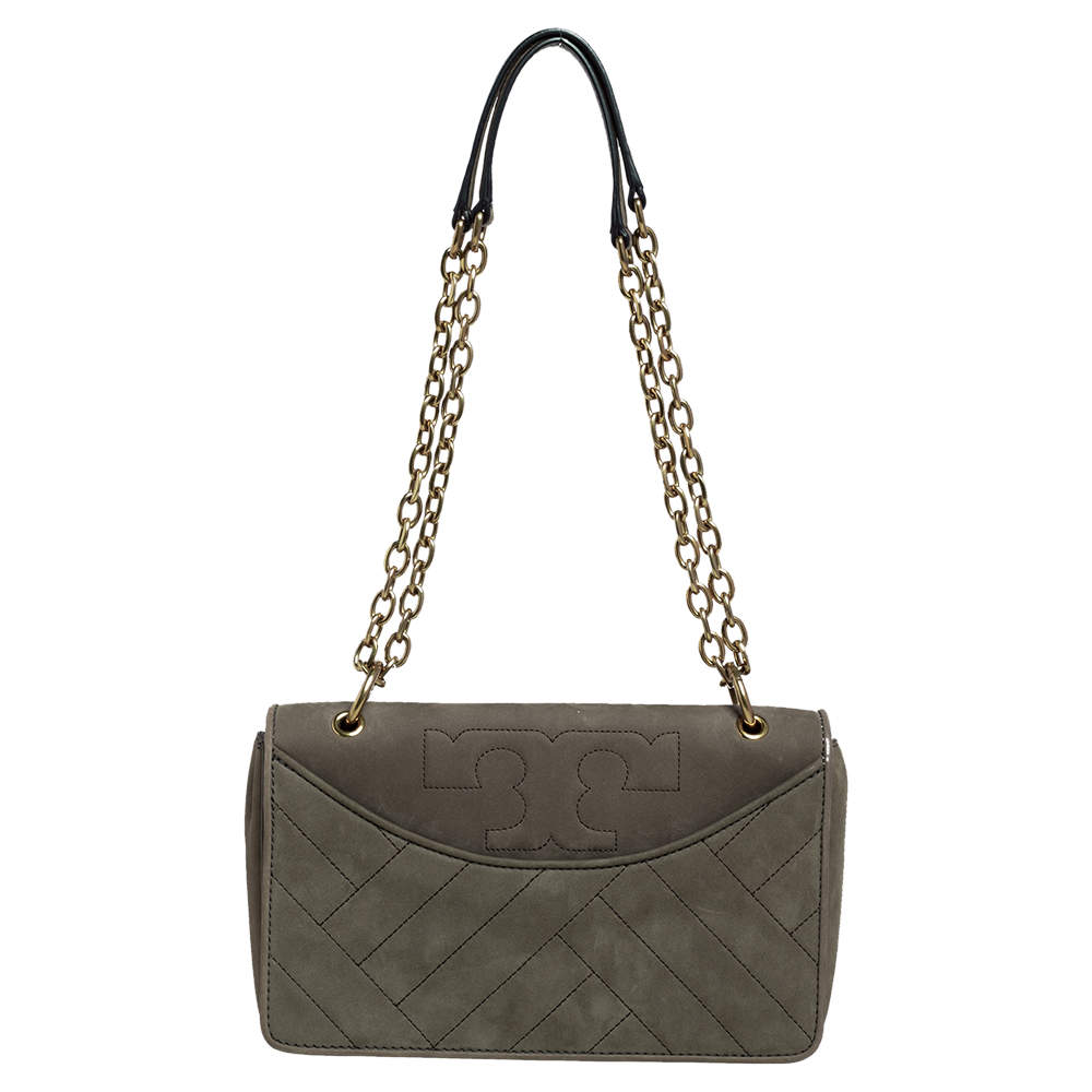Tory Burch Olive Green Nubuck And Leather Alexa Shoulder Bag