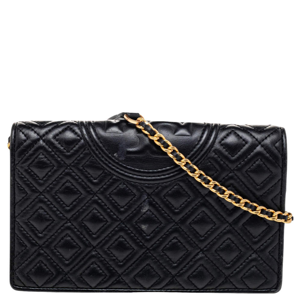 مملوكة مسبقًا Tory Burch Black Quilted Leather Fleming Chain Clutch