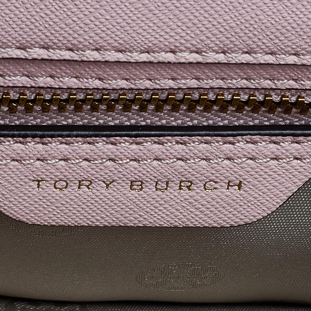 Tory Burch Beige Floral Print Leather Gemini Shoulder Bag