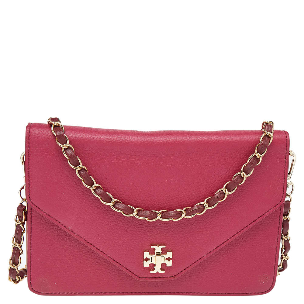 Pre Owned Tory Burch Burgundy Leather Kira  Envelope Flap Shoulder Bag