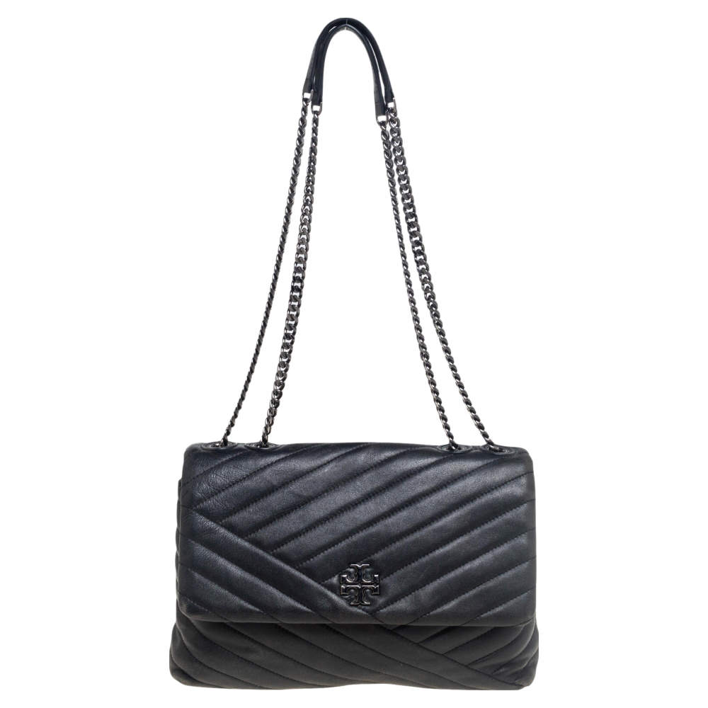 Pre Owned Tory Burch Black Chevron Quilted Kira Shoulder Bag 