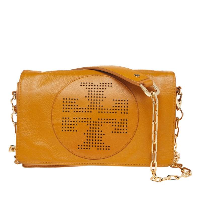 Pre Owned حقيبة كروس توري برش كيب جلد أصفر مُستردة