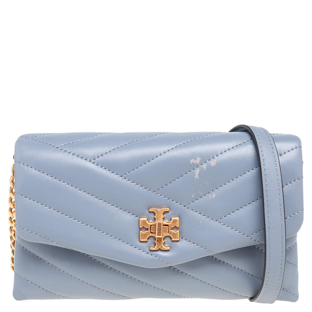 Pre Owned Tory Burch Grey Chevron Leather Kira Crossbody Bag