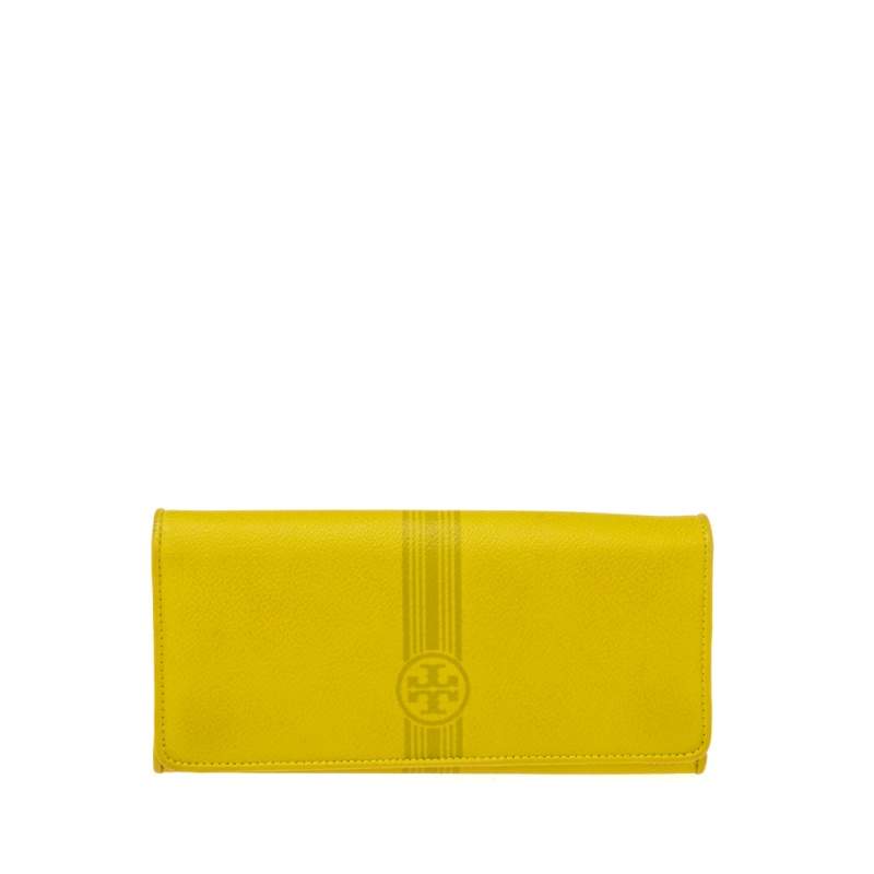 مملوكة مسبقًا Tory Burch Neon Yellow Leather Flap Continental Wallet