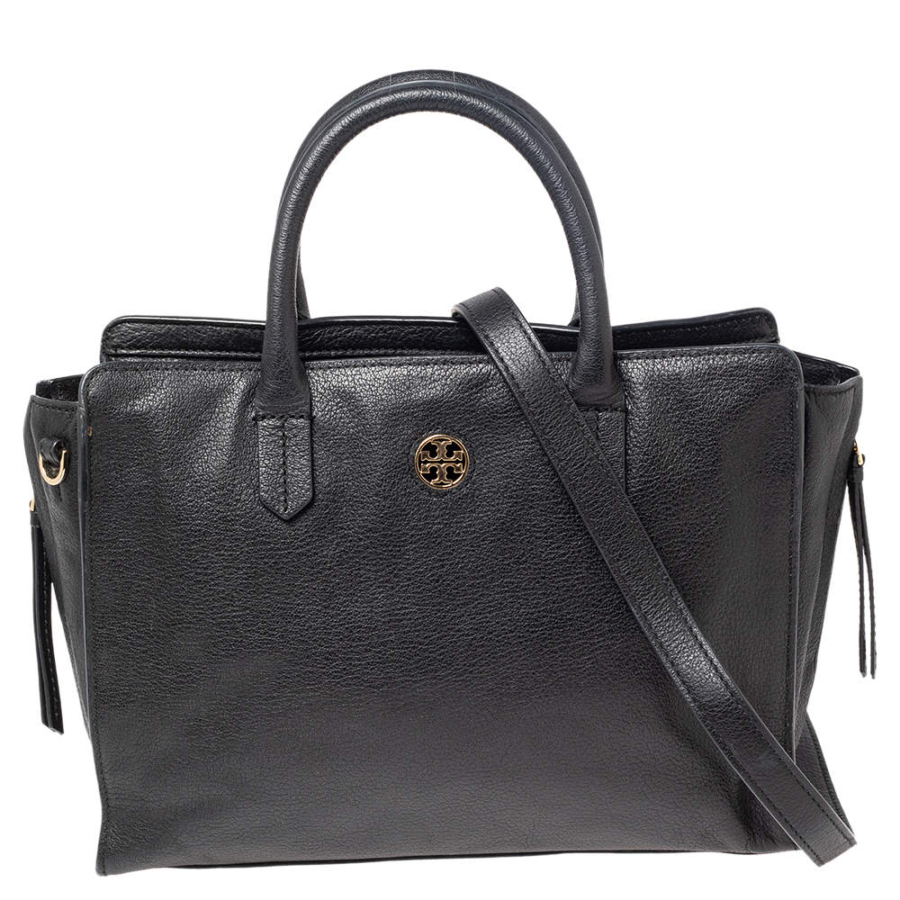 Pre Owned حقيبة يد توتس توري برش جلد أسود بسحاب جانبي