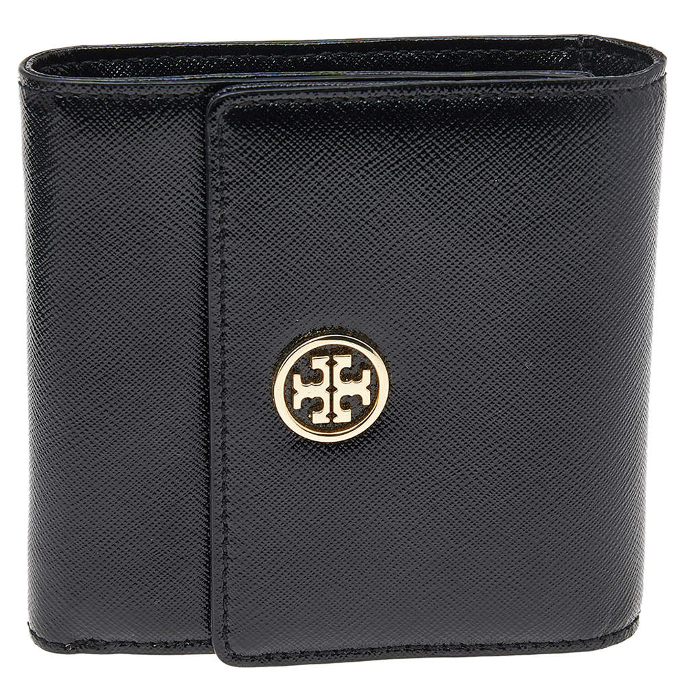 مملوكة مسبقًا Tory Burch Black Saffiano Leather Robinson Trifold Wallet
