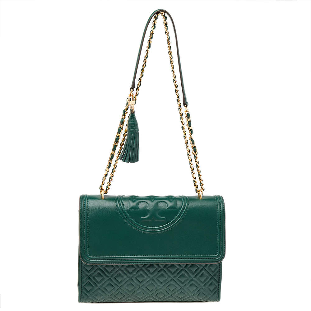 Tory Burch Green Leather Fleming Convertible Shoulder Bag Tory Burch ...