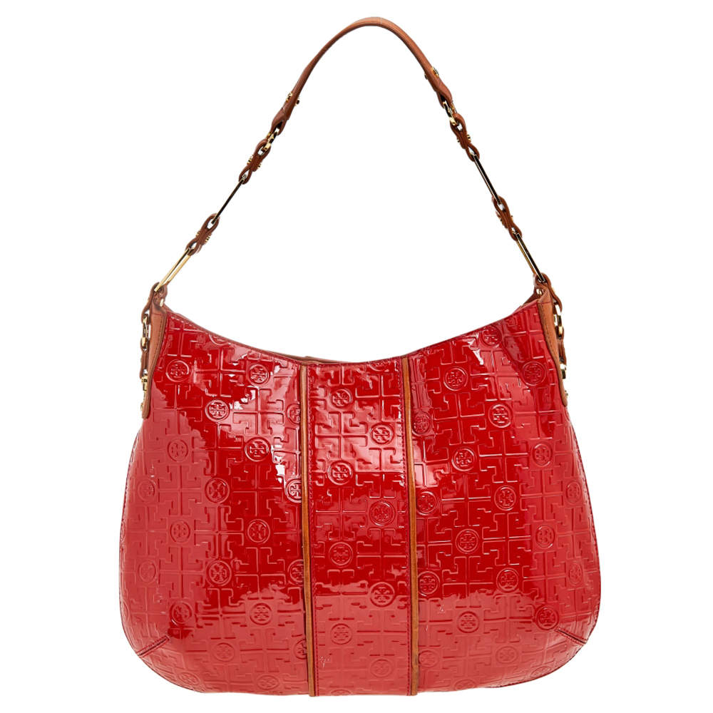 Pre Owned Tory Burch Orange Patent Leather Hobo