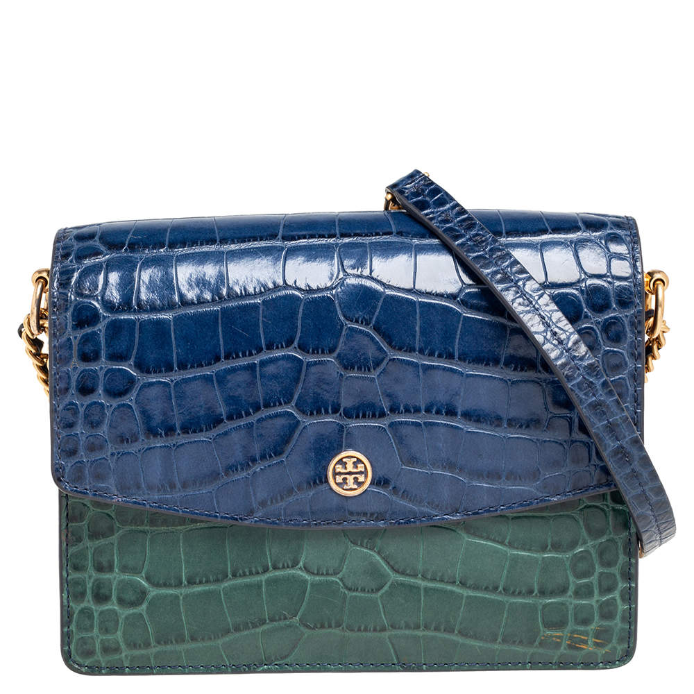 Tory Burch Multicolor Croc Embossed Leather Parker Shoulder Bag Tory