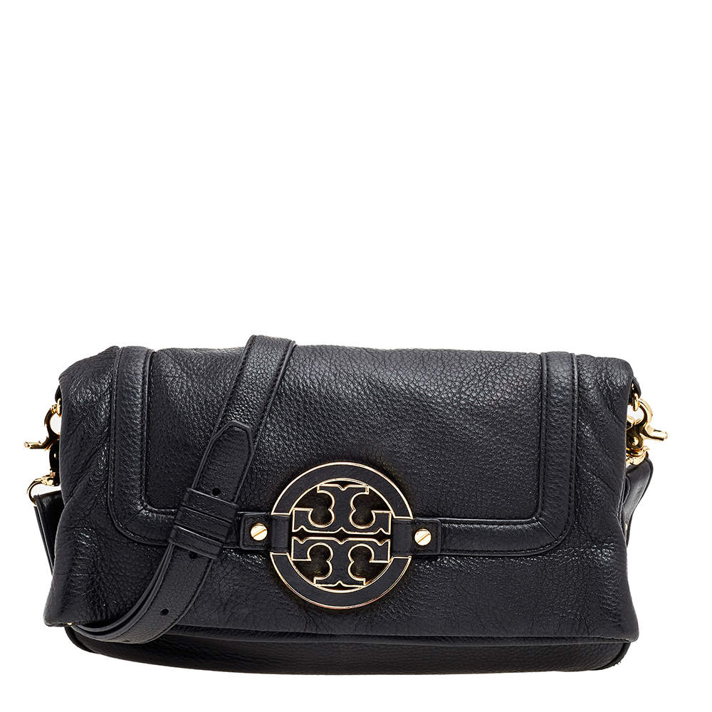 Tory Burch Black Leather Amanda Foldover Crossbody Bag Tory Burch The