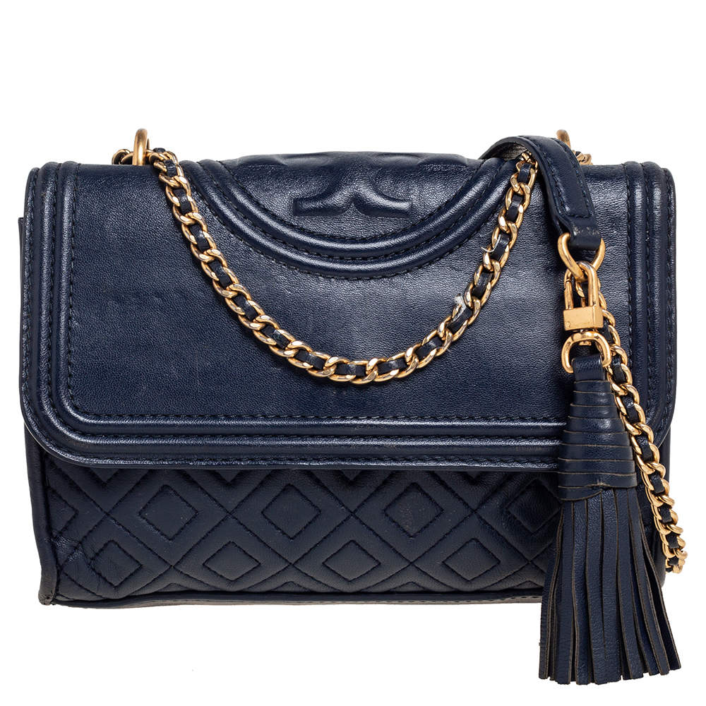 ショルダーバッグ・ポシェット Tory Burch Navy Blue Leather Eleanor Shoulder Bag TORY BURCH Eleanor Blue Leather Shoulder Bag