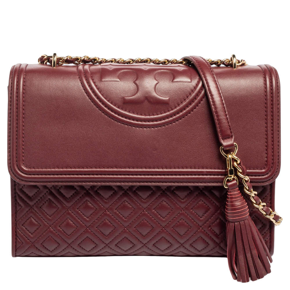 Tory Burch Burgundy Quilted Leather Large Fleming Shoulder Bag Tory ...