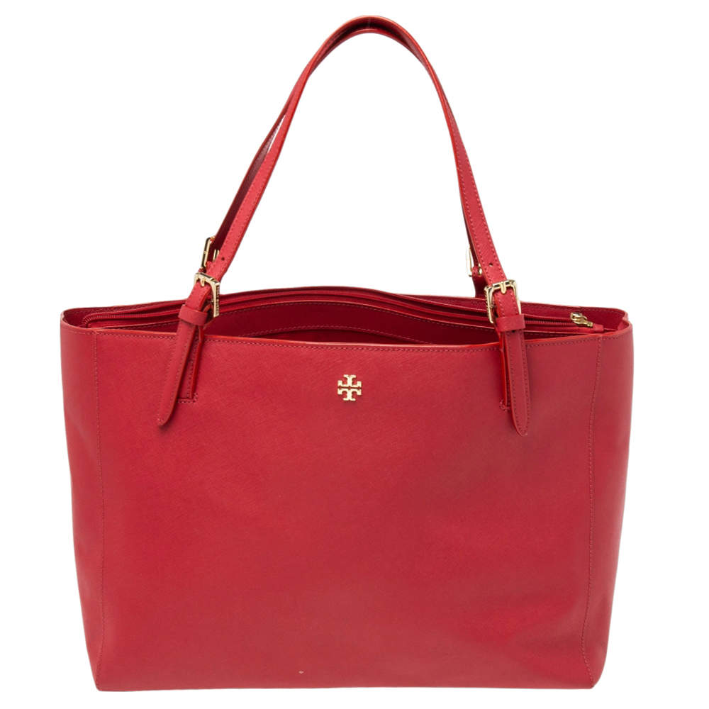 Pre Owned Tory Burch Red Leather Large York Buckle Tote