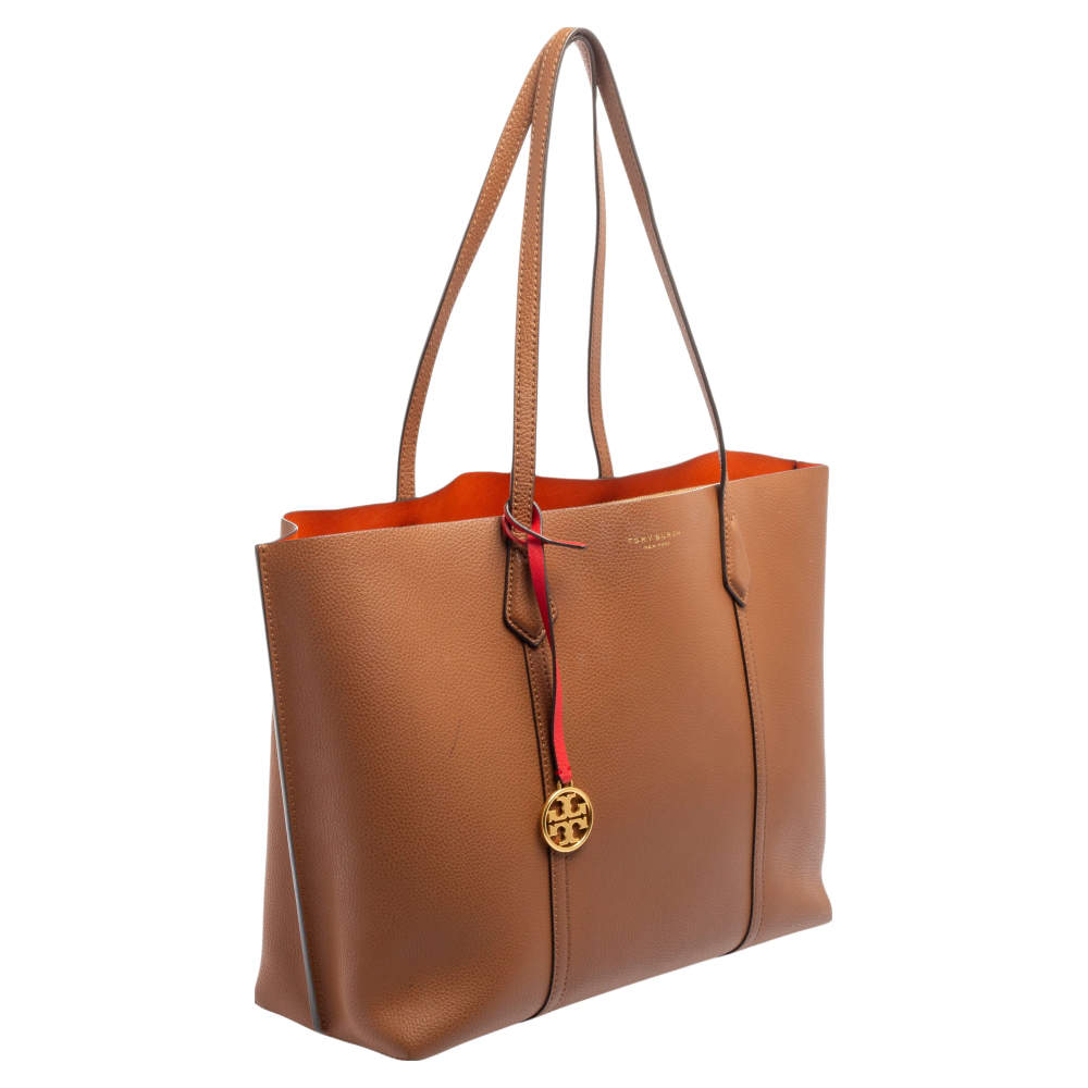 Tory Burch Perry Triple Compartment Pebbled Leather Tote Bag in