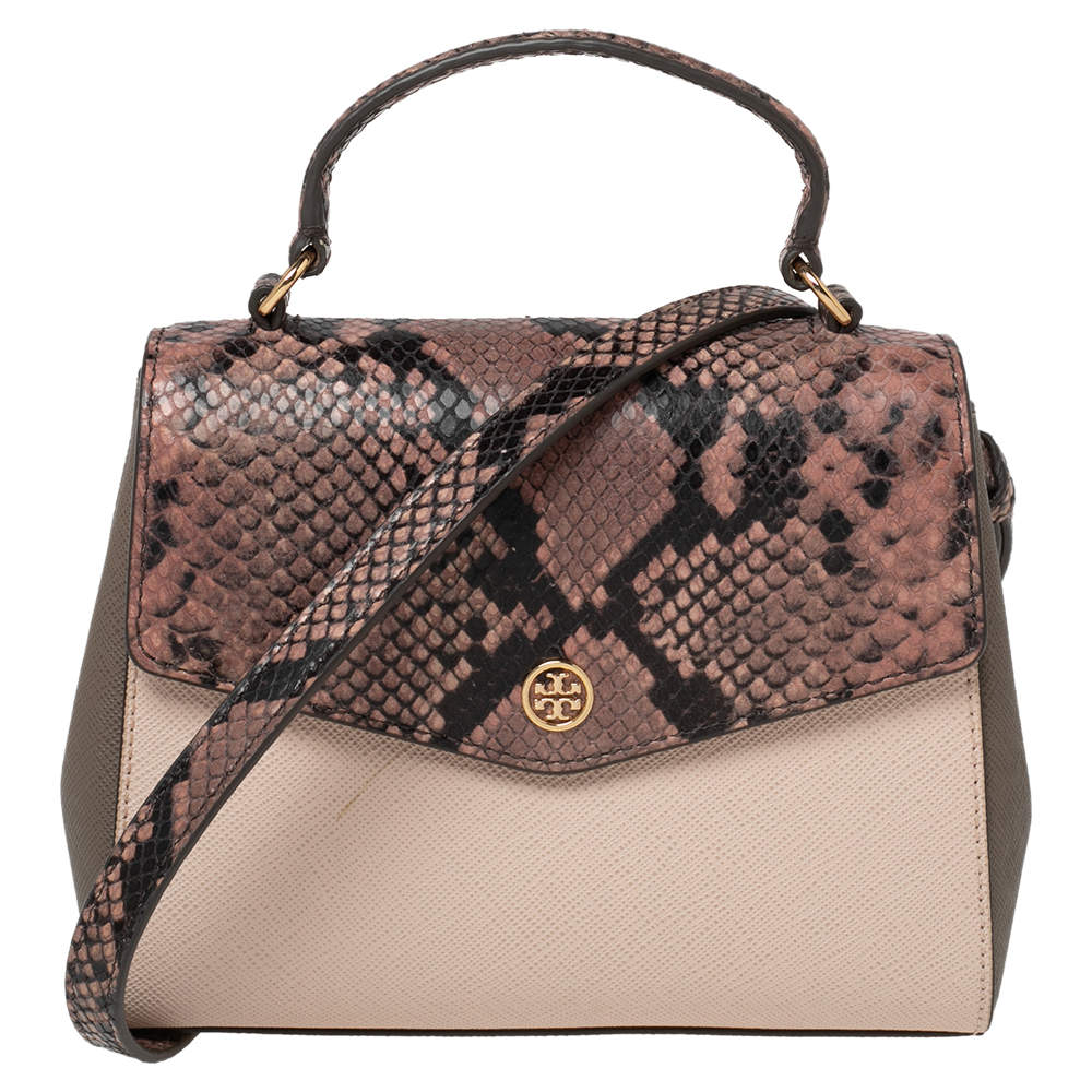 Tory Burch Blue Python Effect and Leather Robinson Flap Top Handle