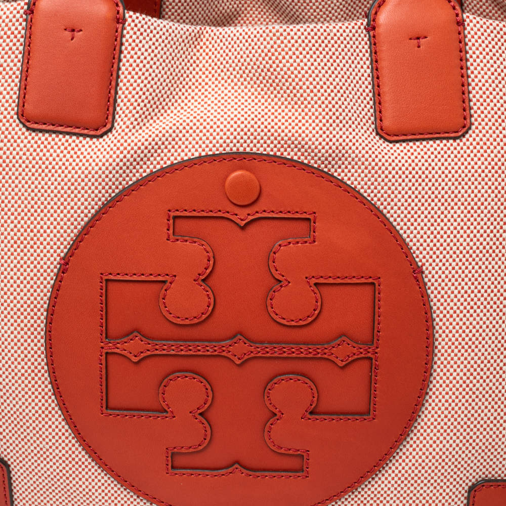 Tory Burch Mini Habanero Tote Orange and Cream Canvas online Patent Leather(LAST ONE)