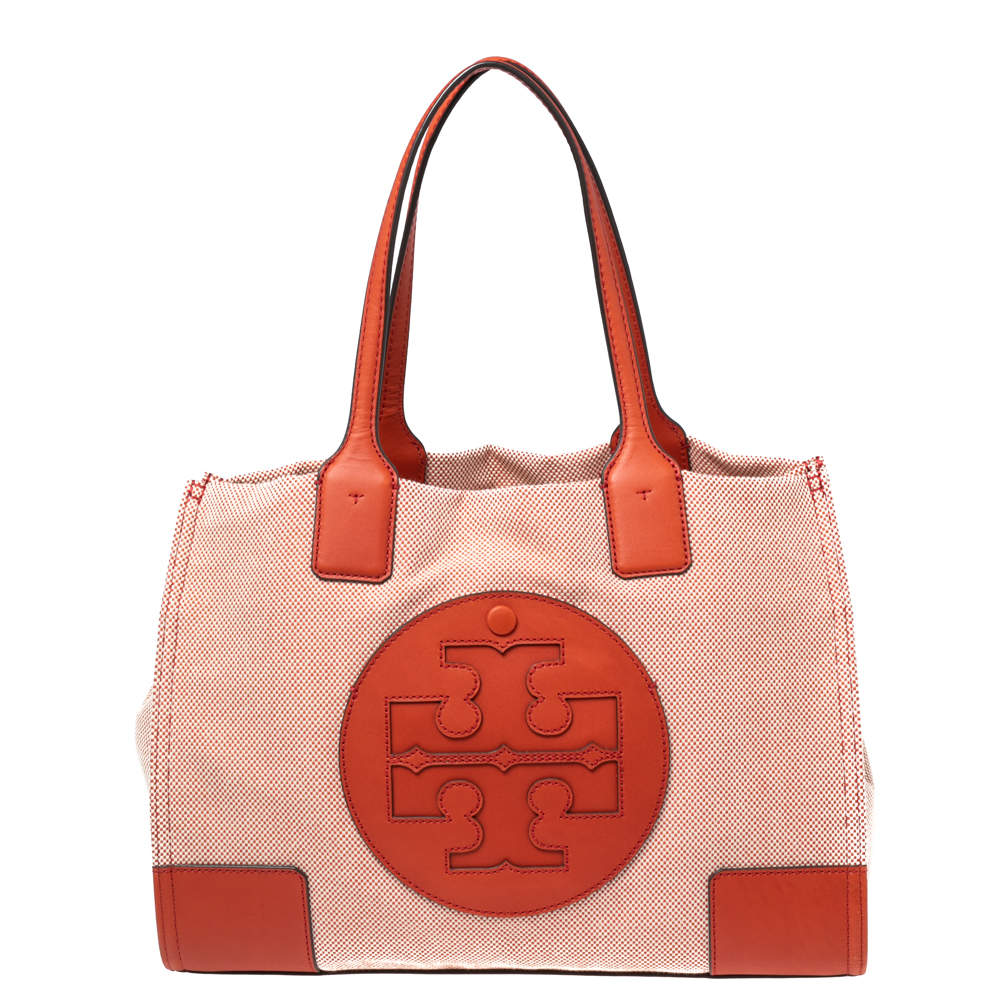 Tory Burch Orange Canvas and Leather Small Ella Tote Tory Burch | TLC