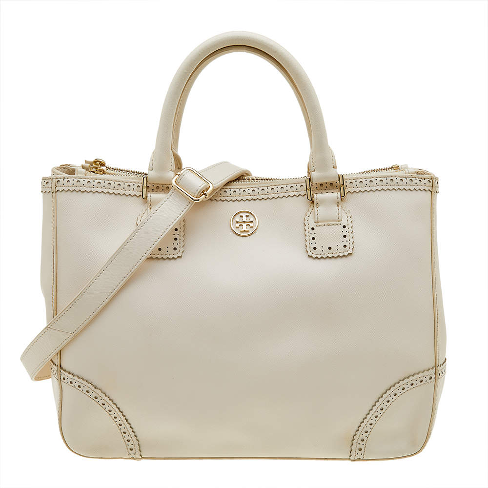 Tory Burch Off White Leather Large Robinson Double Zip Tote Tory Burch | TLC