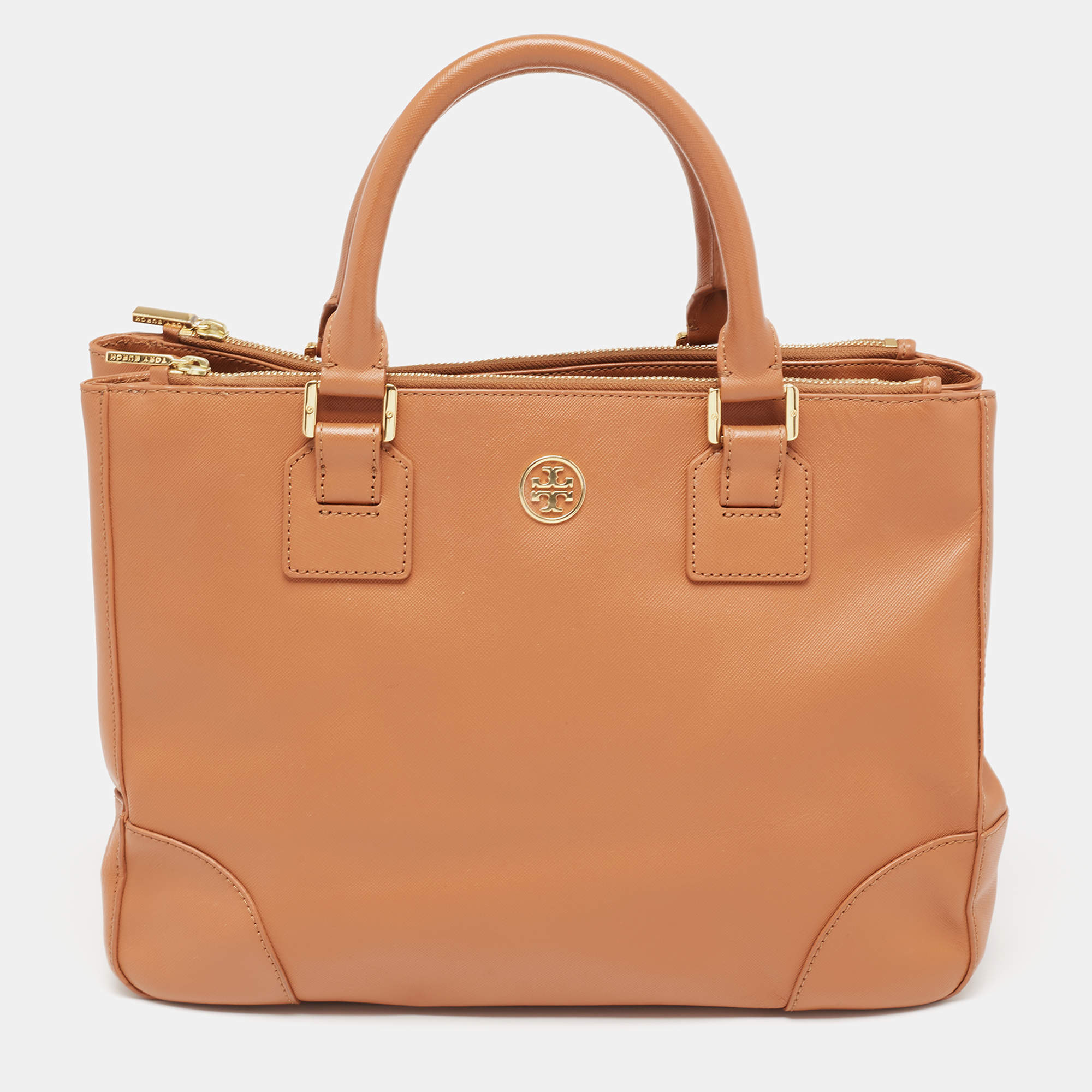 Tory Burch Brown Leather Large Double Zip Robinson Tote Tory Burch The Luxury Closet