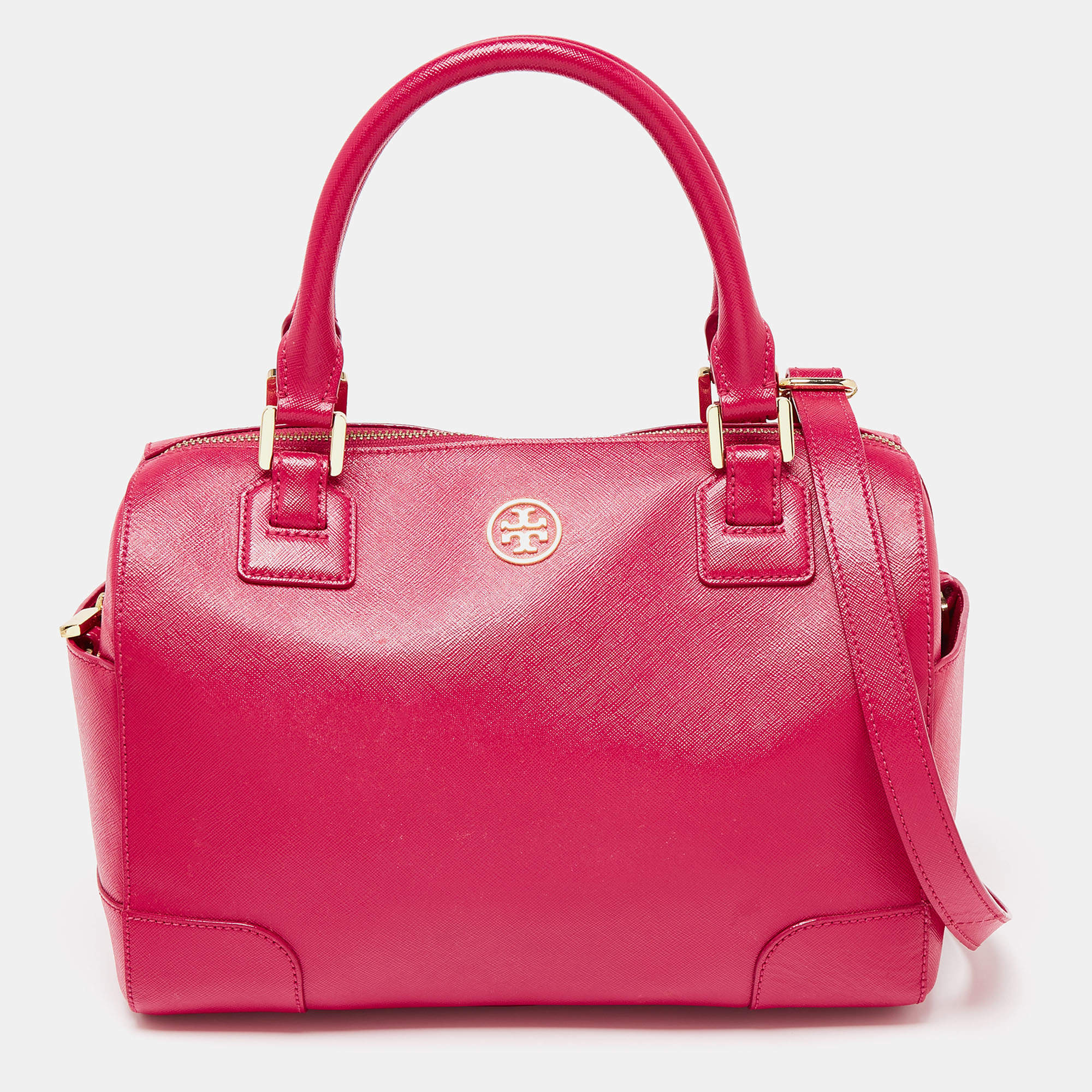 Pre Owned Tory Burch Fuchsia Leather Robinson Dome Satchel
