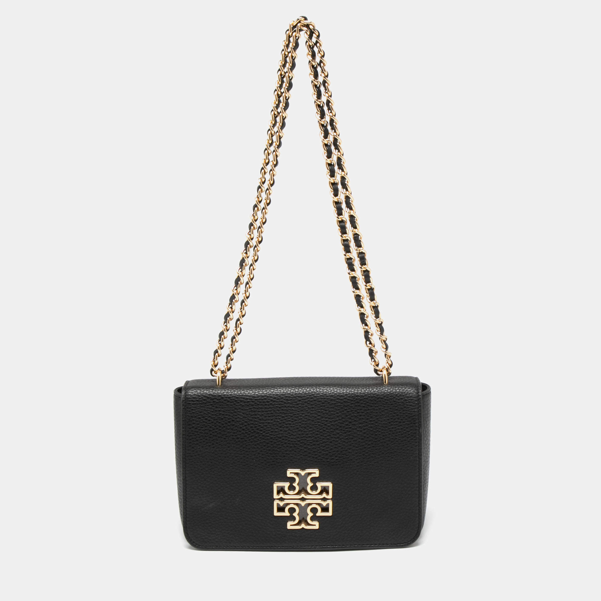 Tory Burch Black Leather Britten Chain Shoulder Bag Tory