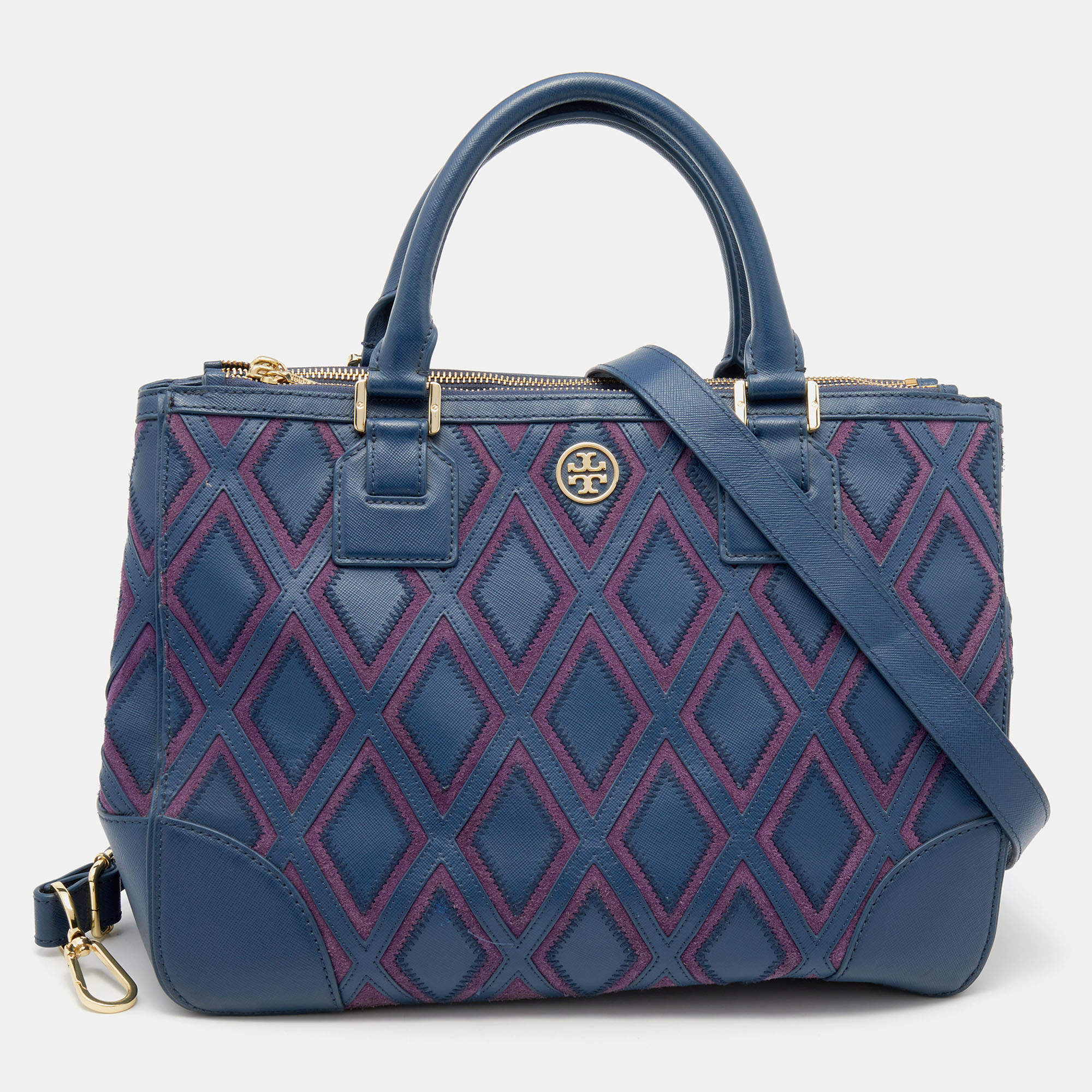 Tote Purse Tory Burch Robinson Double Zip Satchel Tory Burch Blue