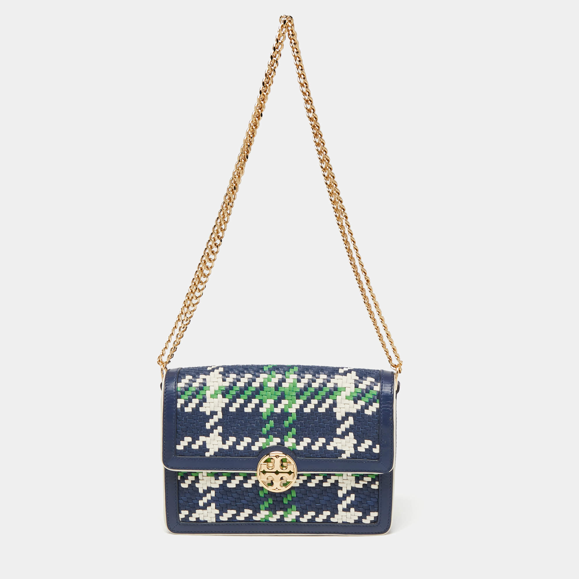 Tory Burch Multicolor Woven Leather Duet Chain Convertible Shoulder Bag