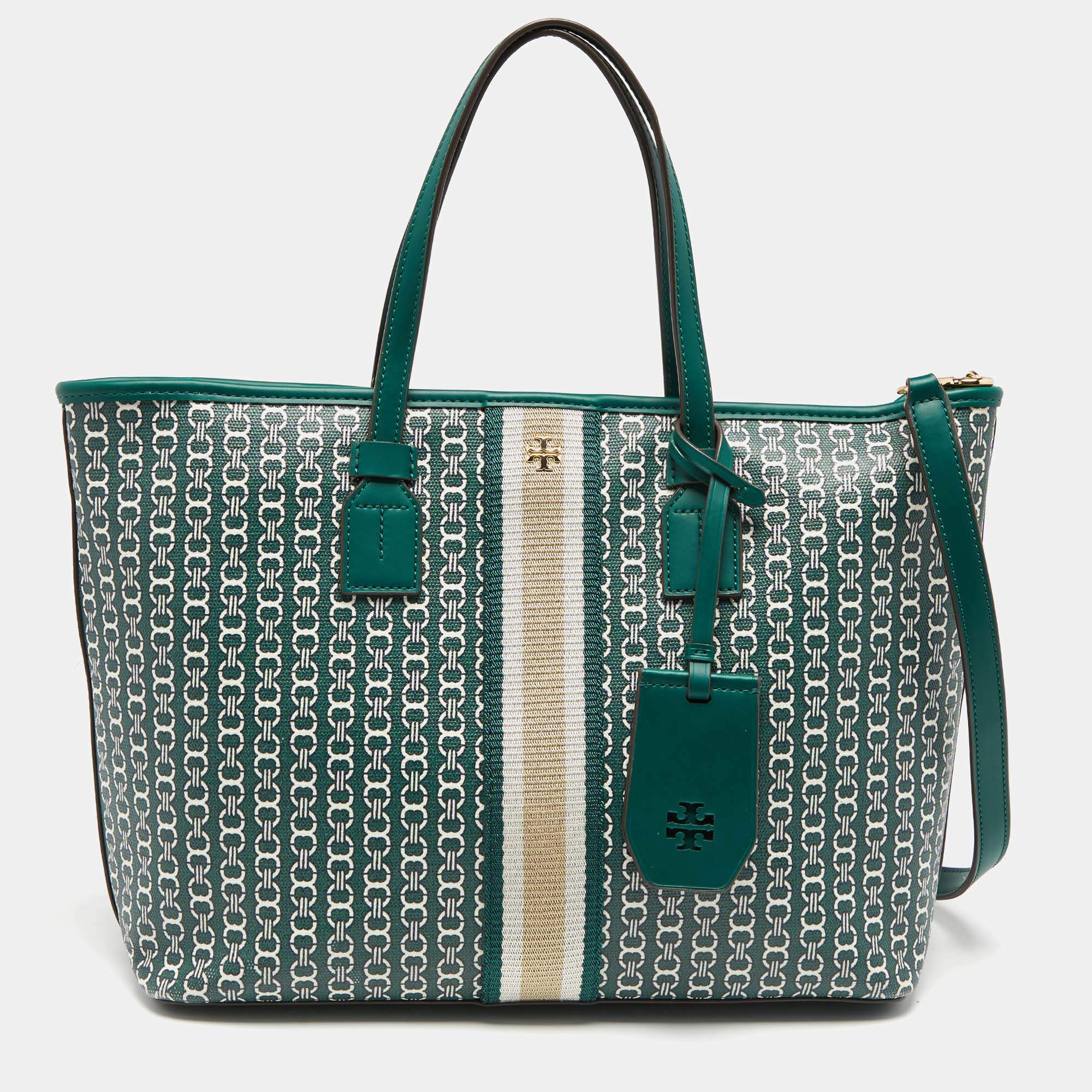 Tory Burch Green Coated Canvas Small Gemini Link Tote Tory Burch | The  Luxury Closet