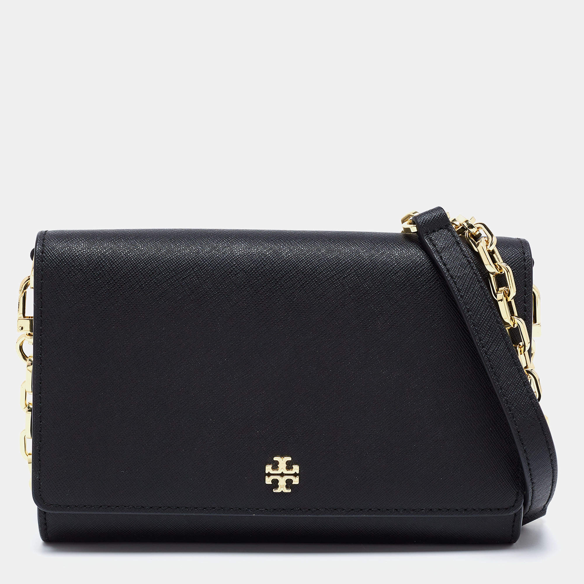 Pre Owned Tory Burch Black Leather Robinson Wallet On Chain