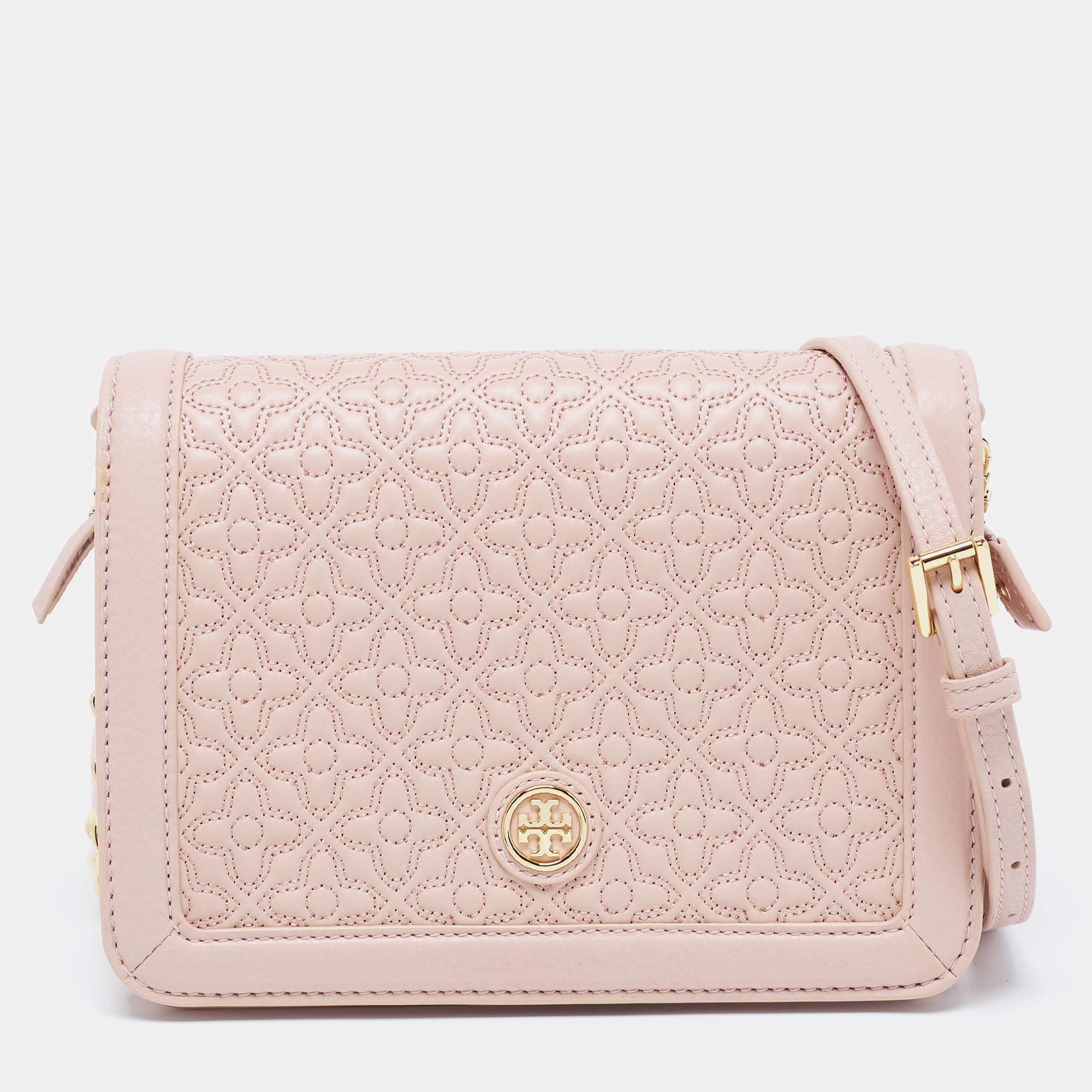 Pre Owned Tory Burch Beige Quilted Leather Bryant Crossbody Bag