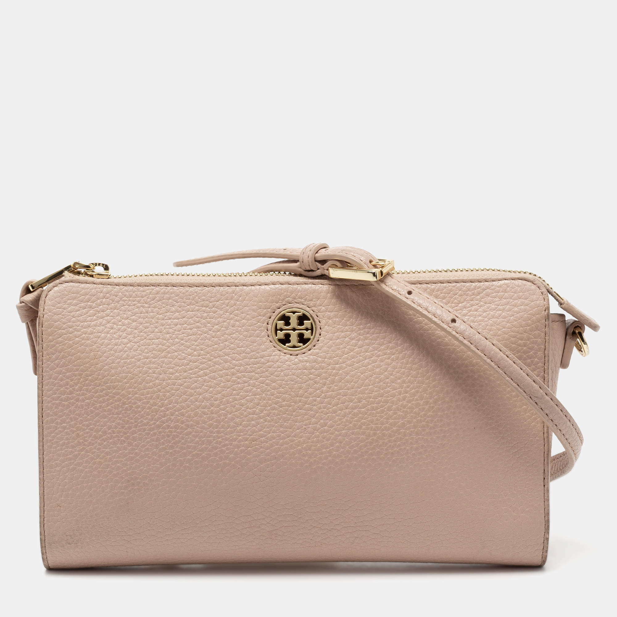 Pre Owned Tory Burch Beige Leather Robinson Crossbody Bag