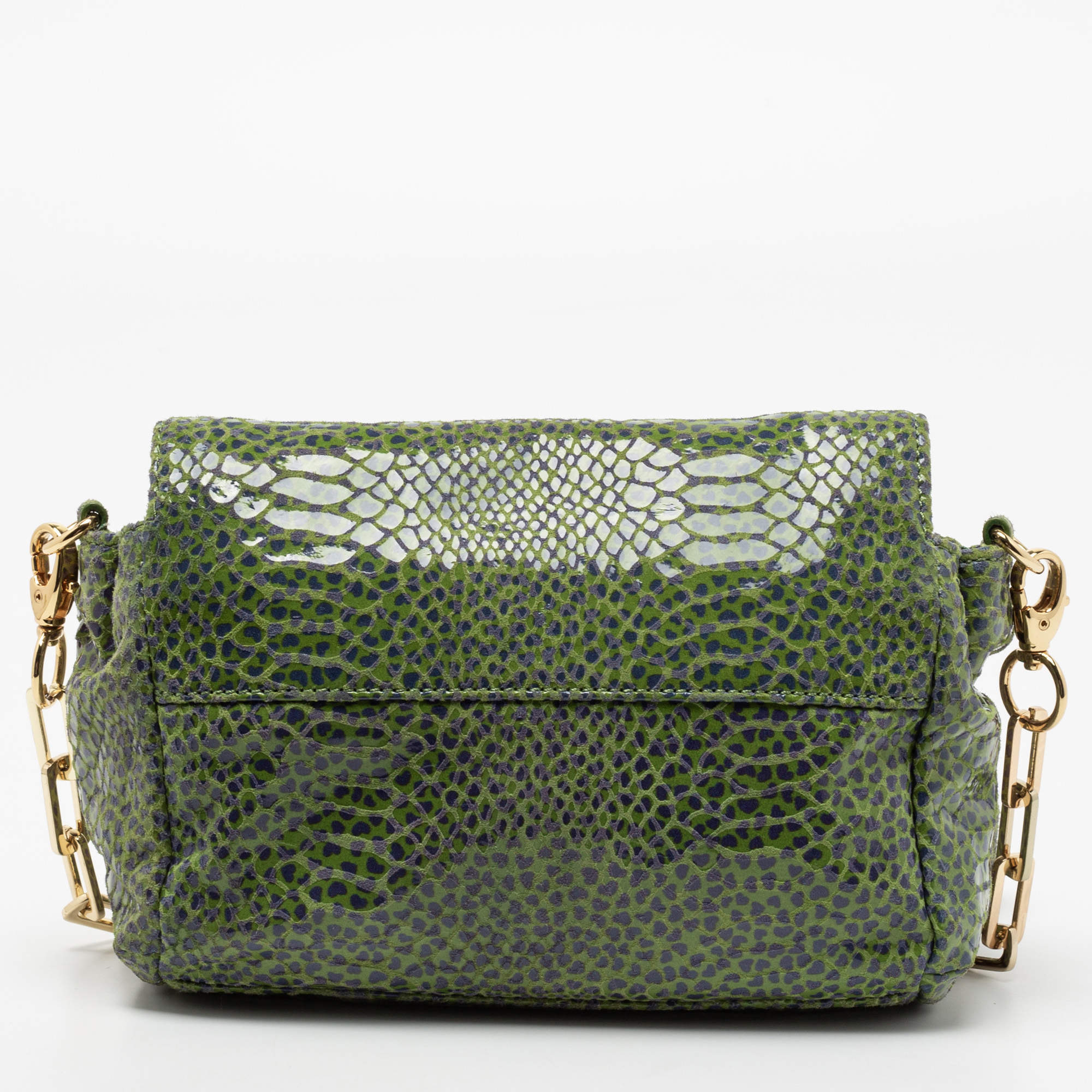 Tory Burch Green Blue Python Print Patent Leather Shoulder Bag