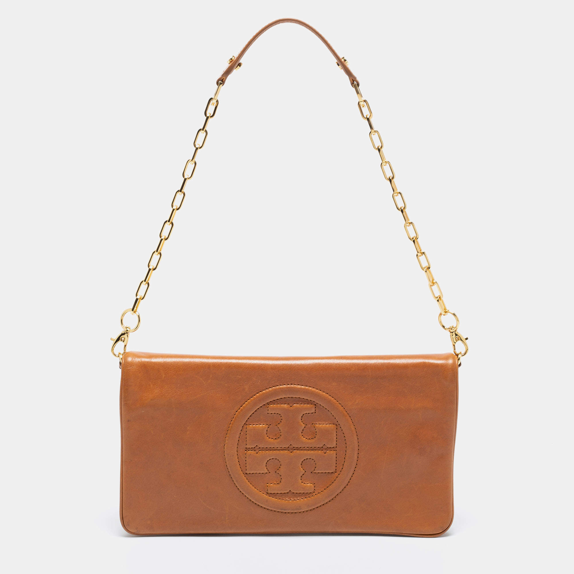 Tory Burch Tan Leather Bombe Reva Clutch Tory Burch | TLC