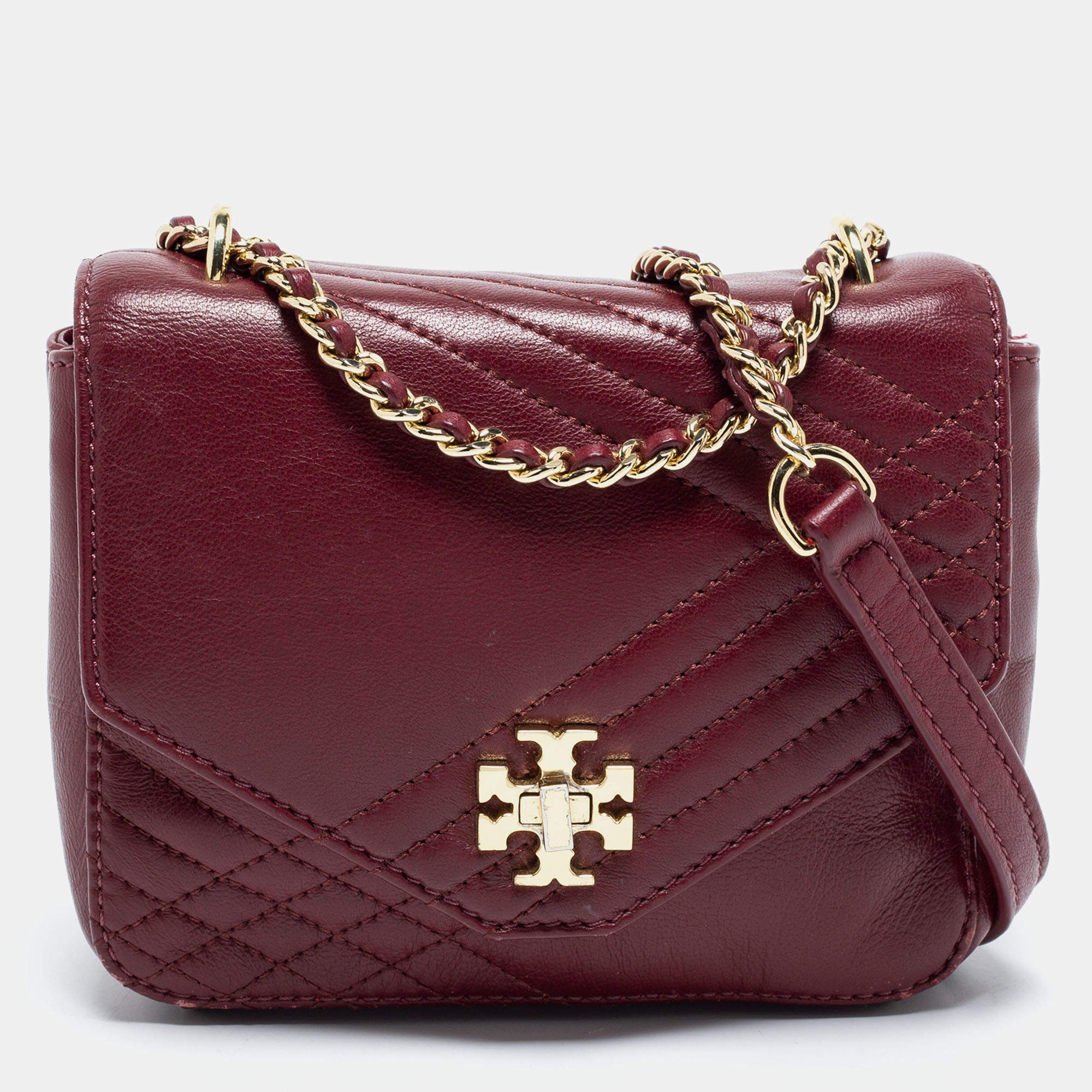 Tory Burch Branded Quilted Crossbody cheapest Bag in burgundy