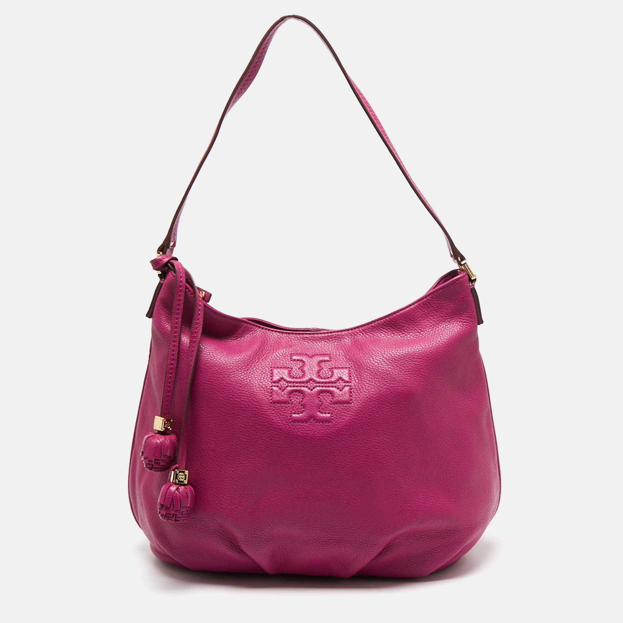 Pre Owned Tory Burch Pink Leather Thea Hobo 