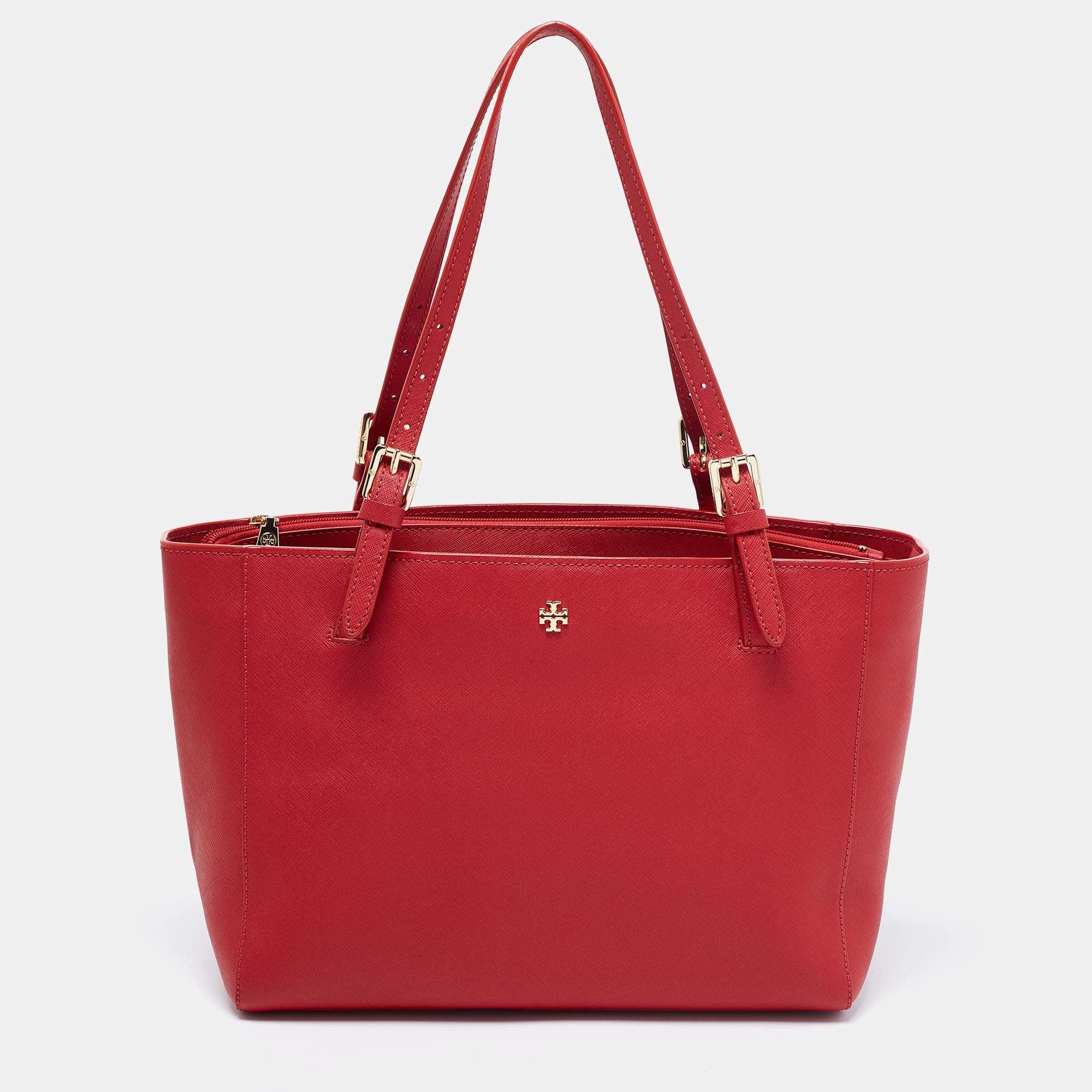 Pre Owned Tory Burch Red Leather Medium York Buckle Tote