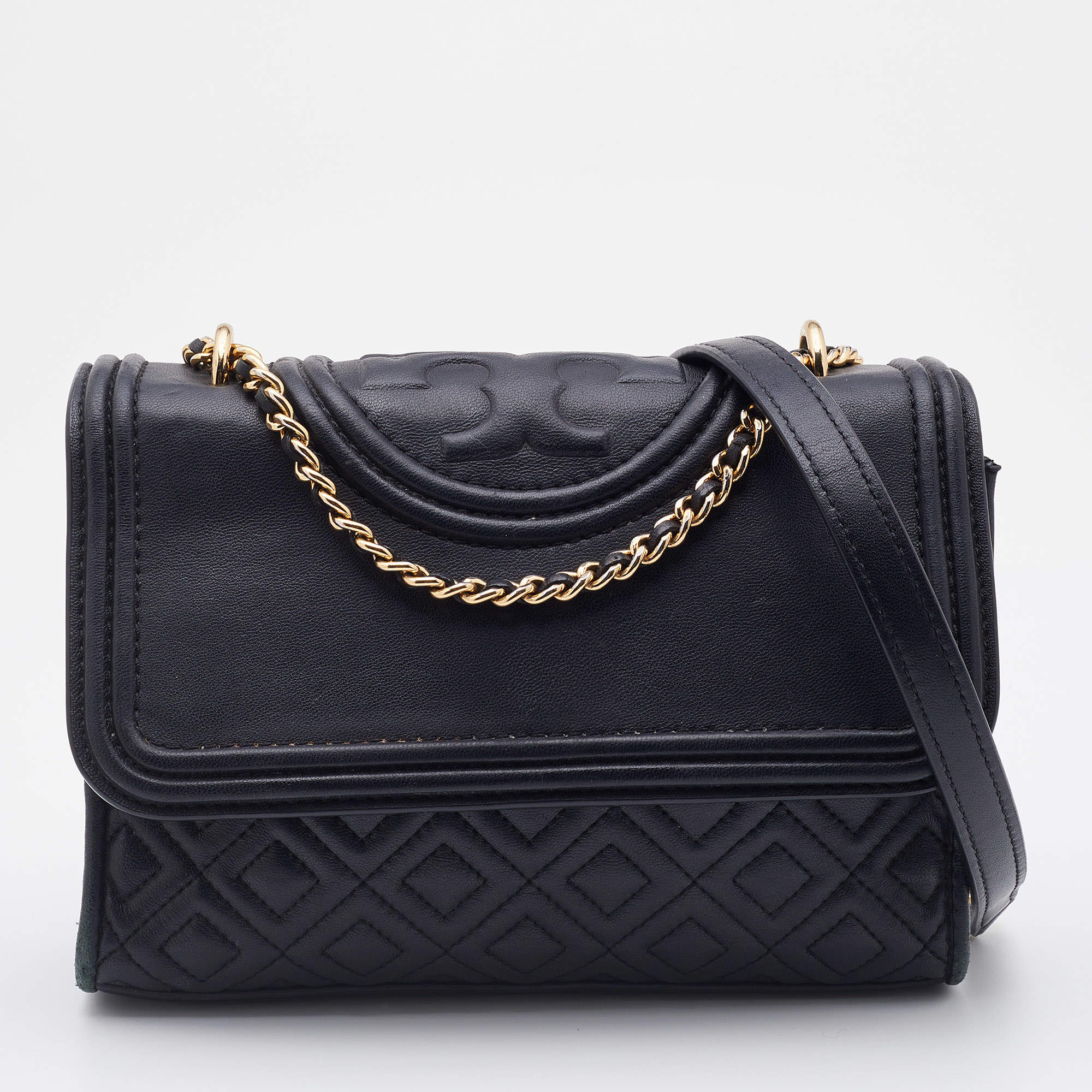 Tory Burch Black Leather Fleming Shoulder Bag