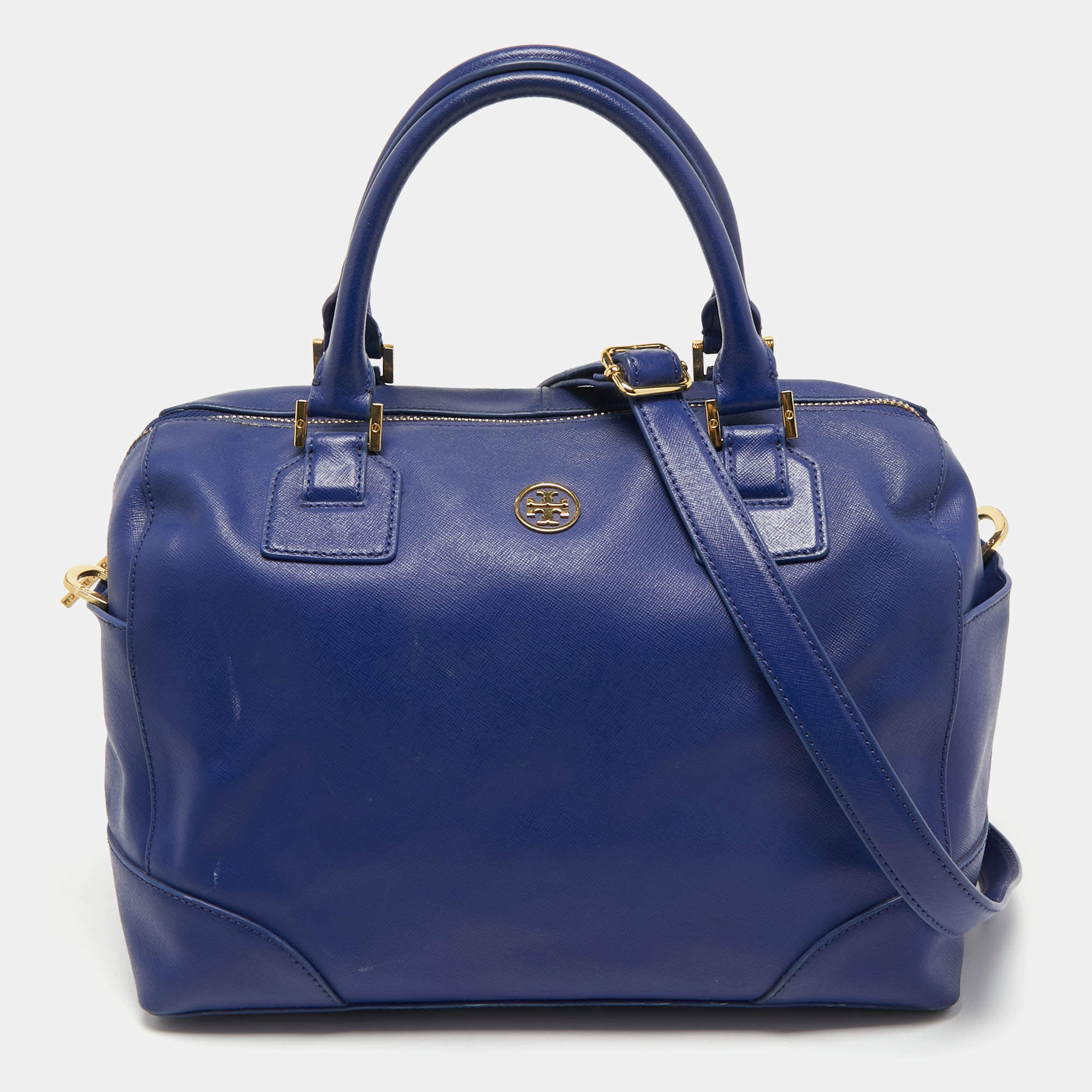 Tory Burch Blue Leather Robinson Middy Satchel