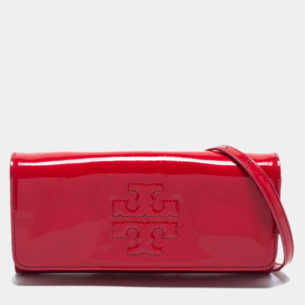Pre Owned Tory Burch Red Patent Leather Crossbody Bag