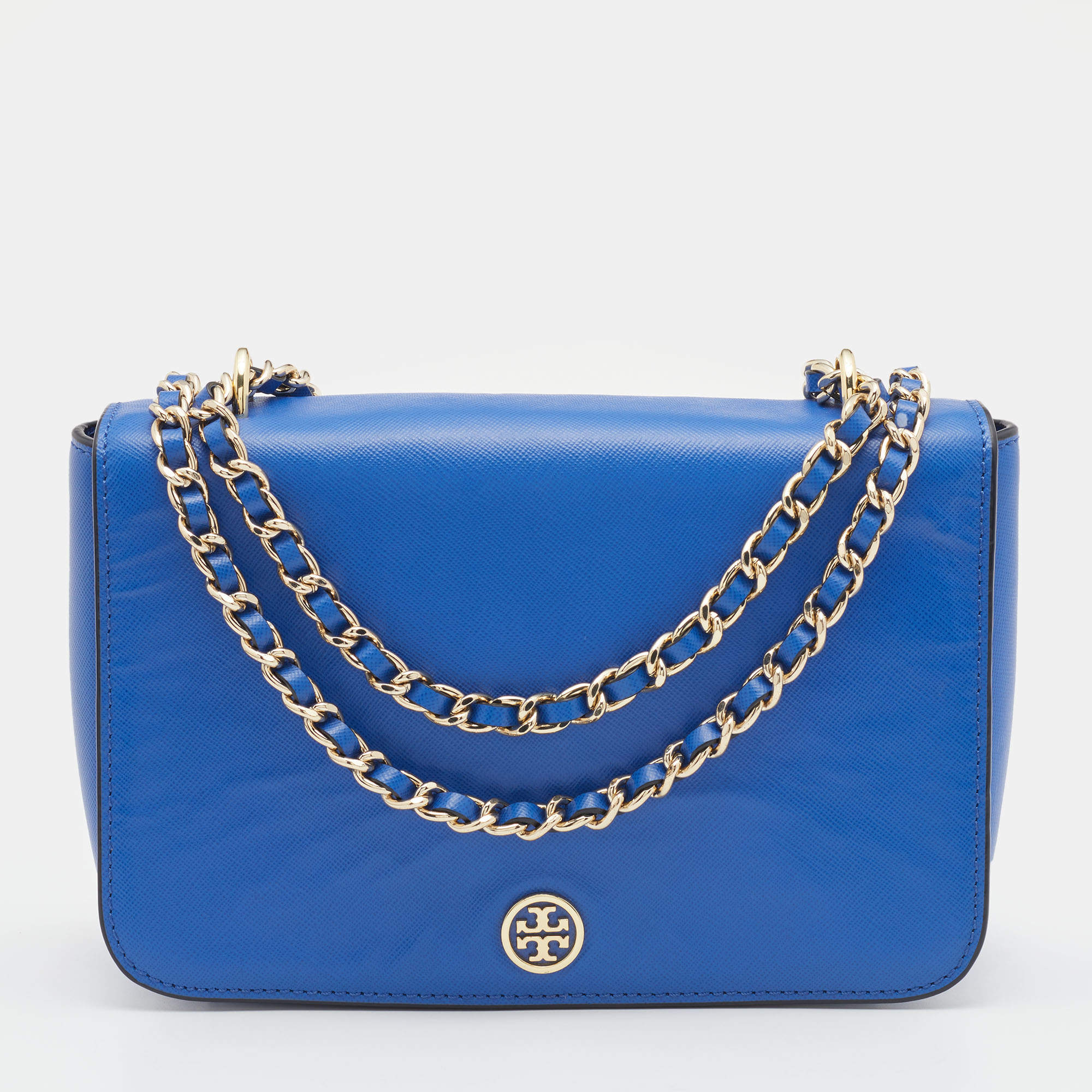 Pre Owned Tory Burch Blue Leather Robinson Shoulder Bag