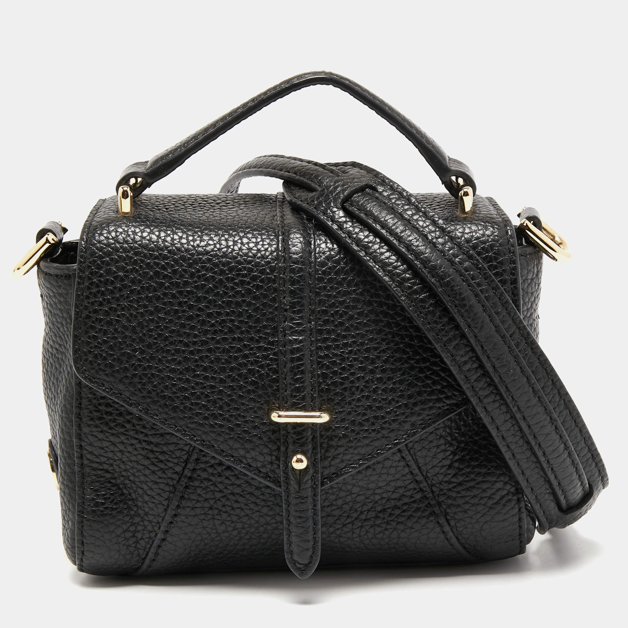 Pre Owned Tory Burch Black Leather Mini 797 Top Handle Bag