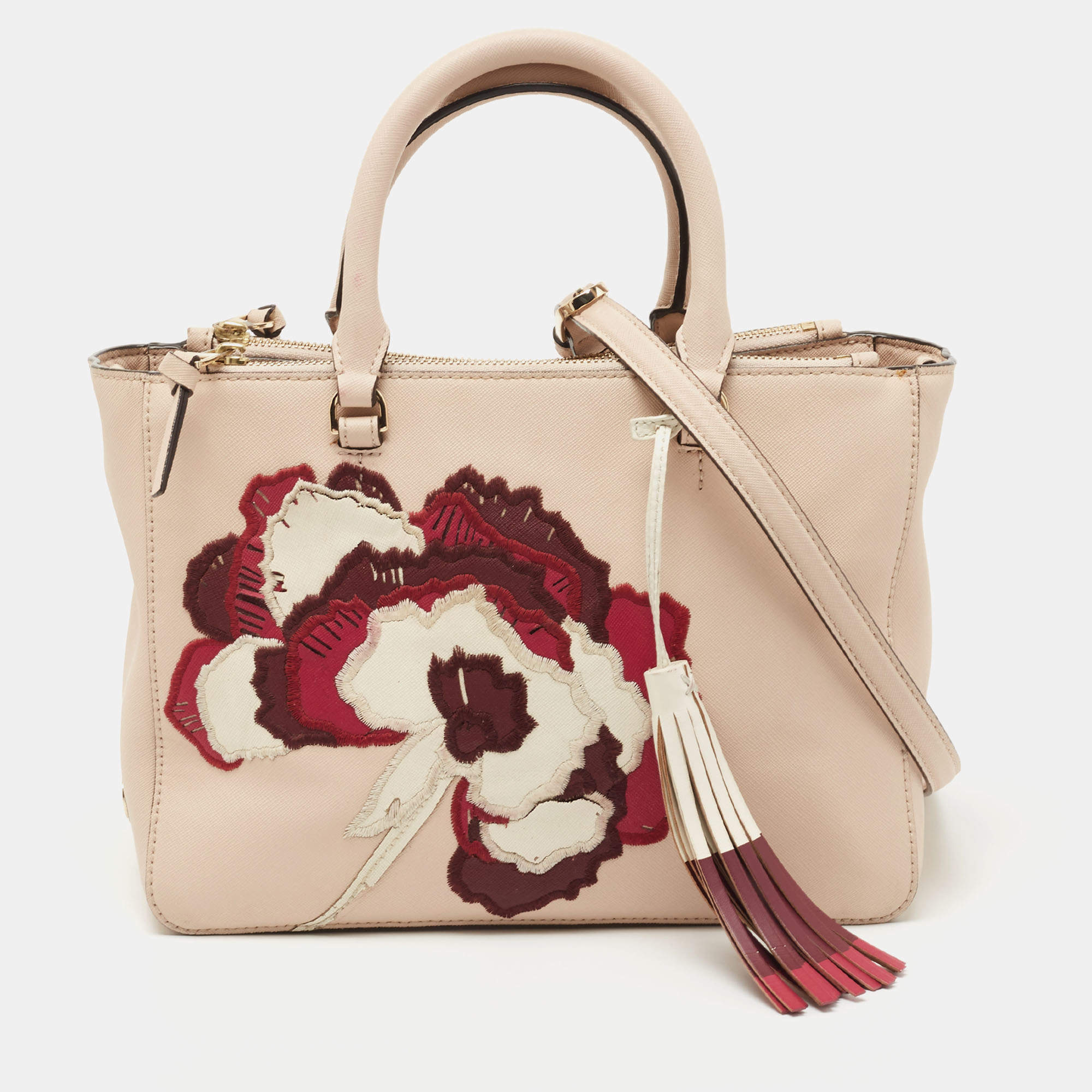 Tory Burch Light Pink Floral Embroidered Leather Robinson Double Zip Tote  Tory Burch | TLC