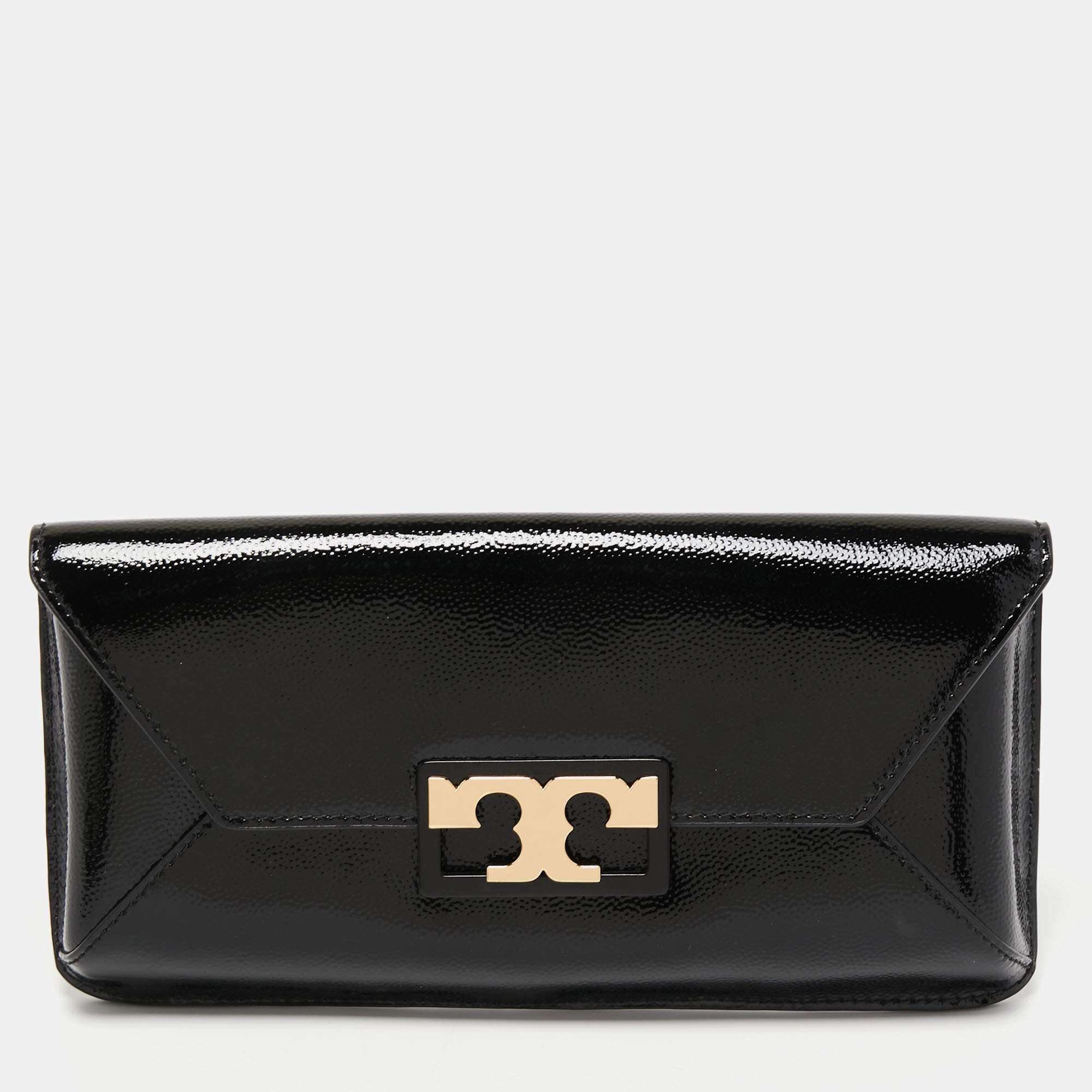 Tory Burch Black Textured Patent Leather Gigi Clutch Tory Burch | TLC