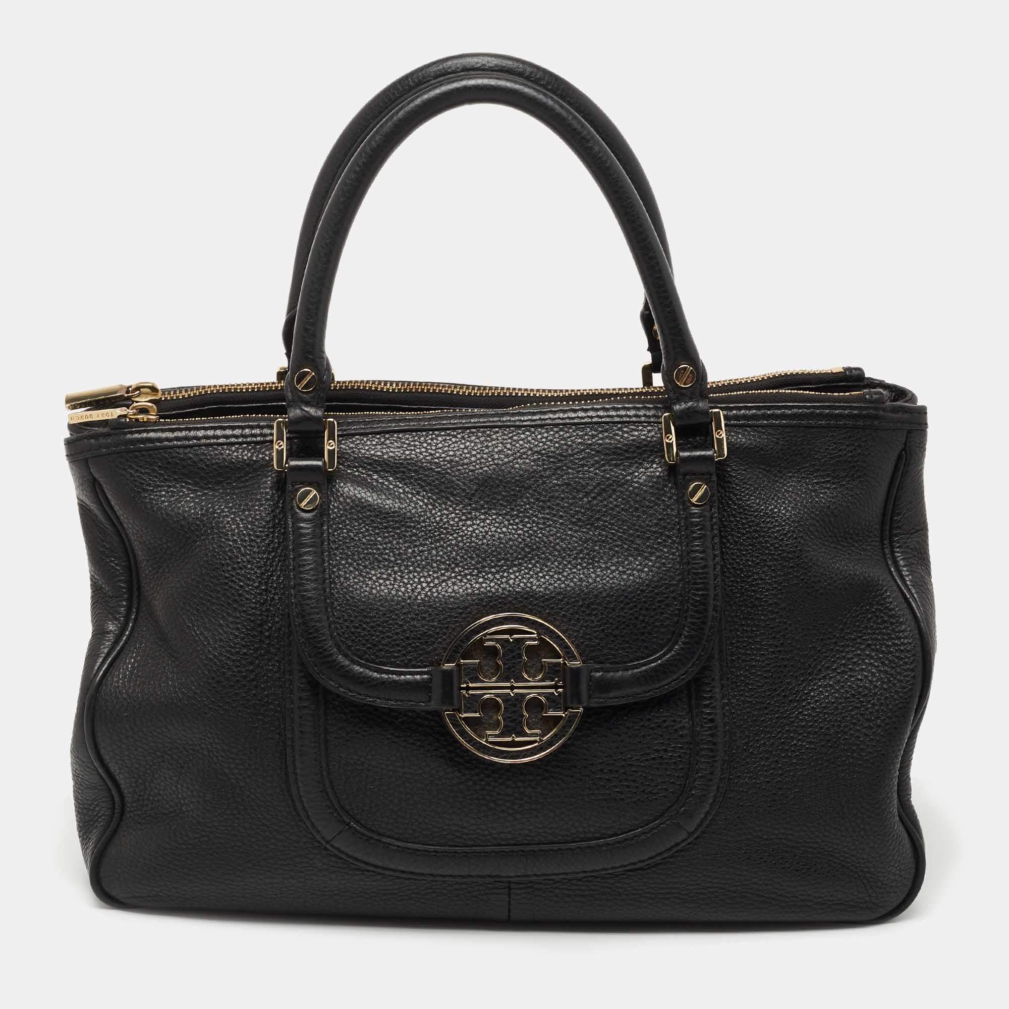 Pre Owned Tory Burch Black Leather Amanda Tote