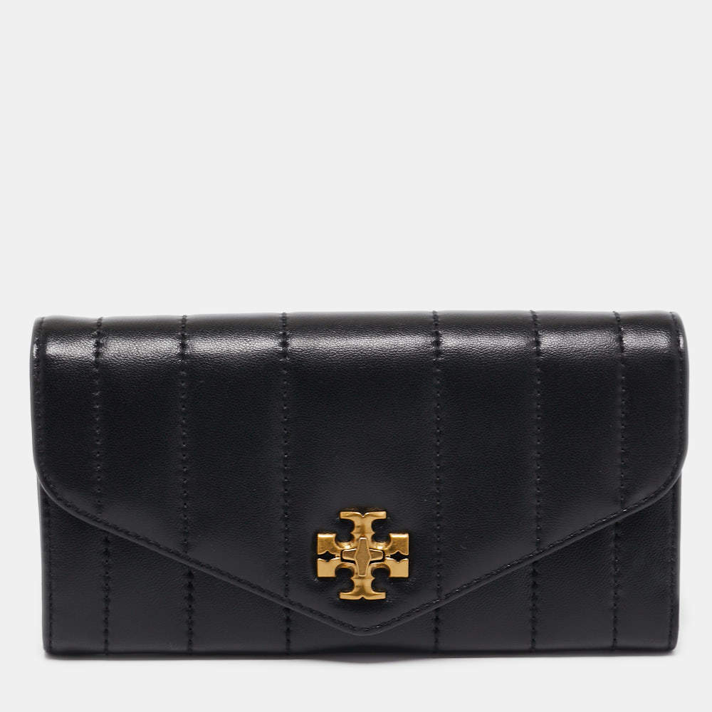 Pre Owned Tory Burch Black Quilted Leather Kira Envelope Wallet