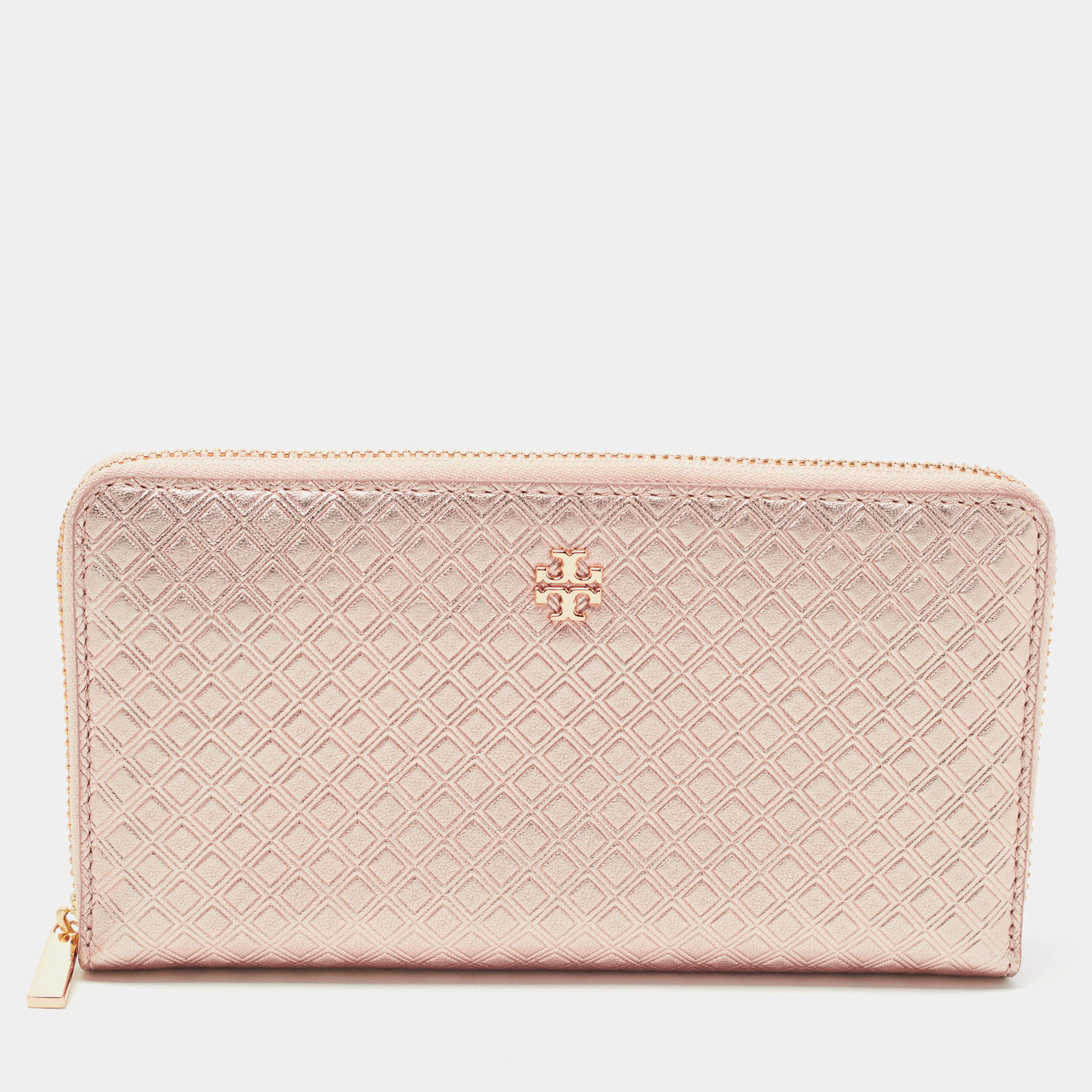Pre Owned Tory Burch Rose Gold Diamond Quilted Leather Fleming Continental Wallet