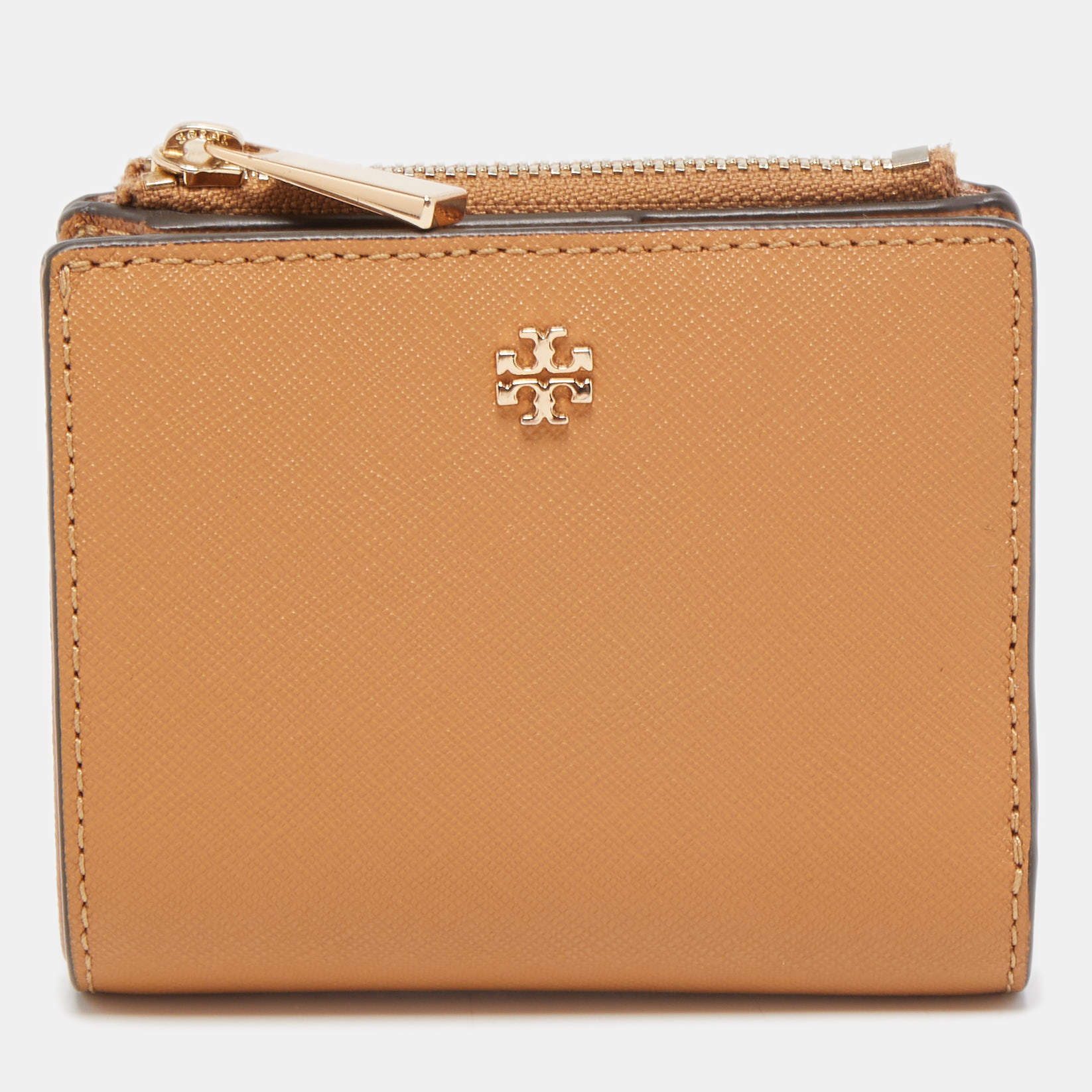 Tory Burch Tan Saffiano Leather Fleming Compact Wallet