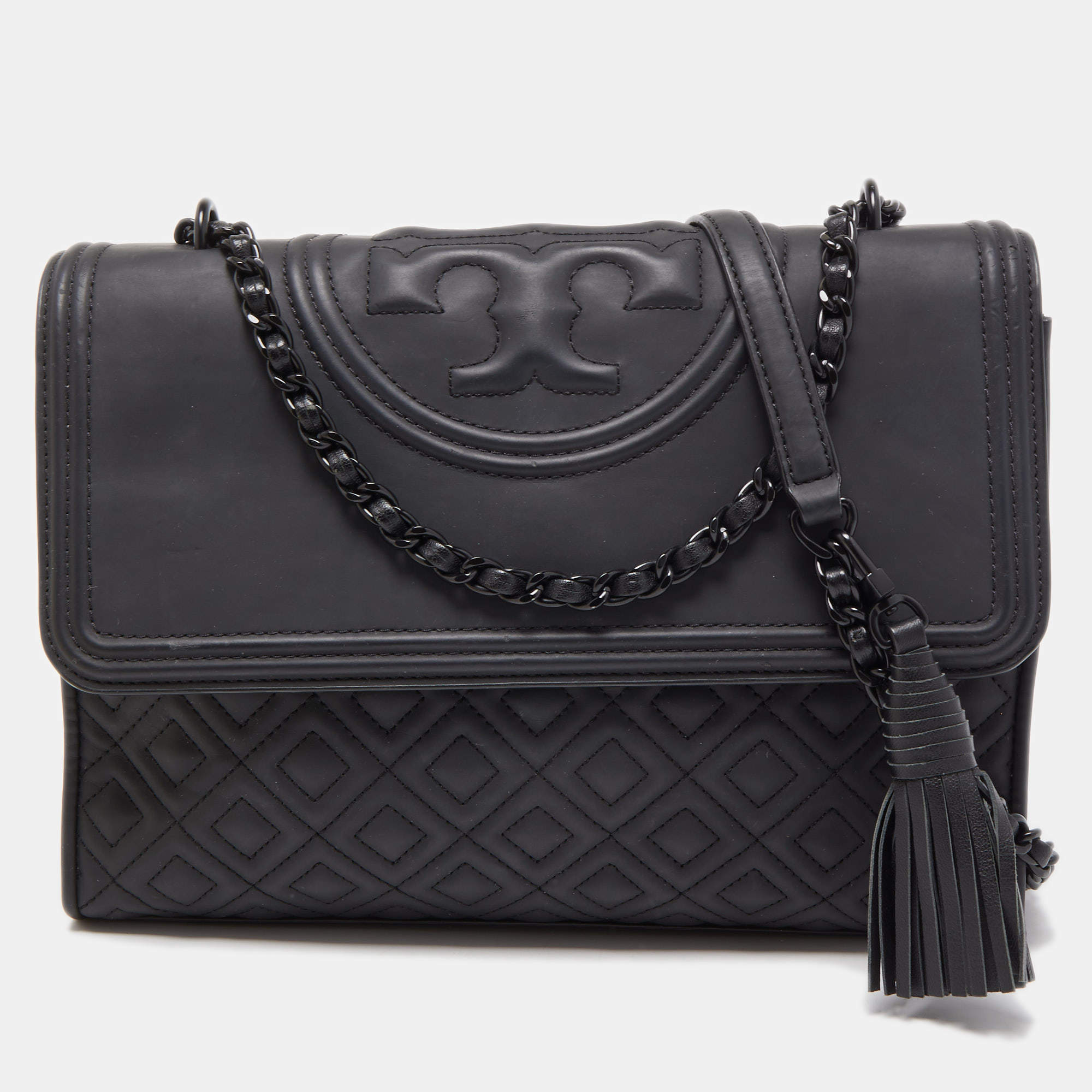 Pre Owned Tory Burch Black Leather Fleming Shoulder Bag