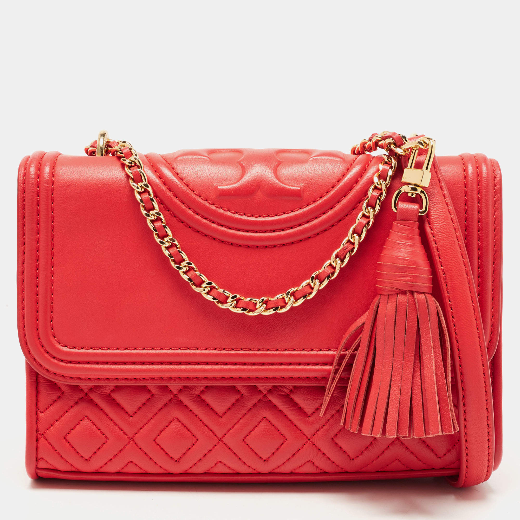 Tory Burch Red Leather Small Fleming Shoulder Bag